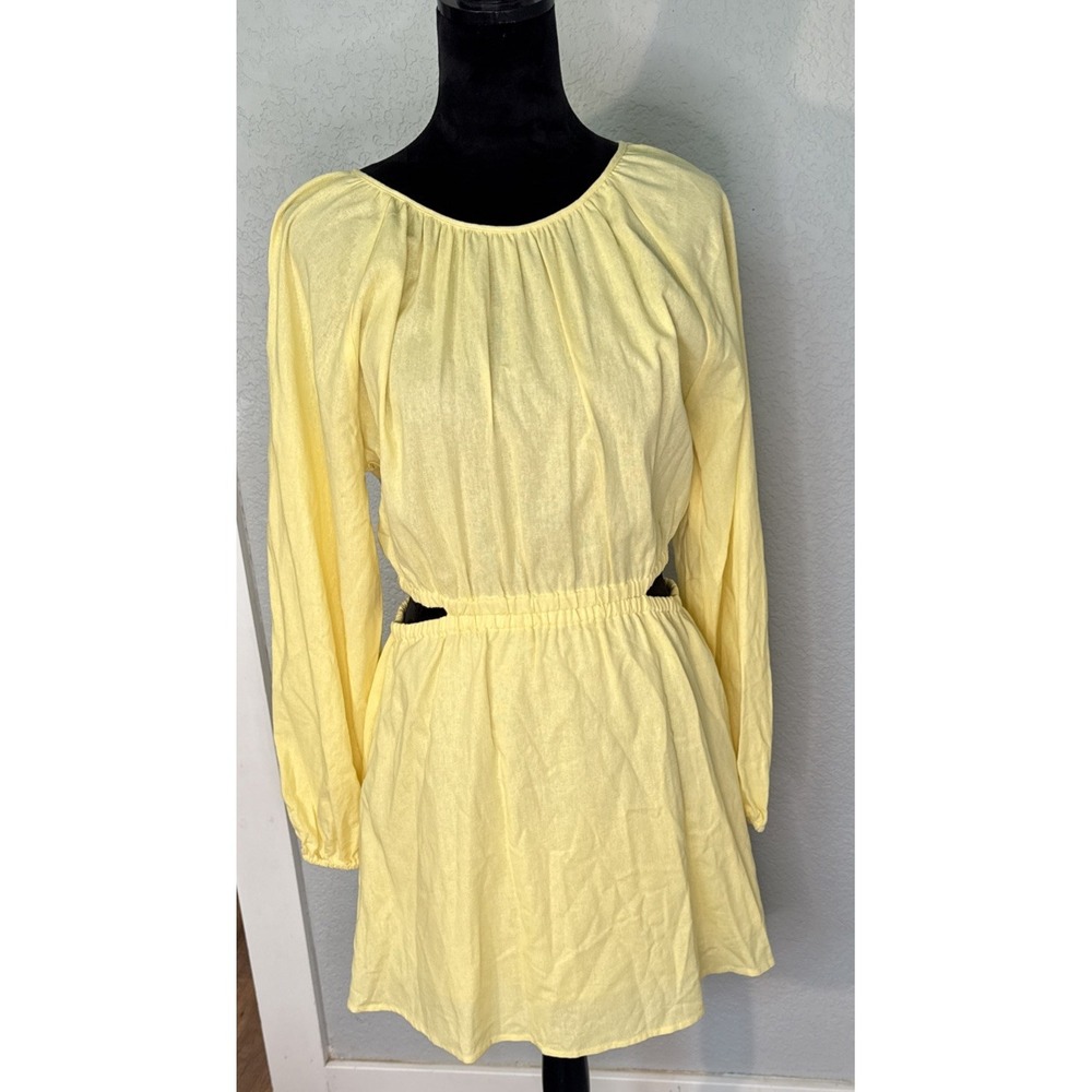 Gianni Bini Yellow Linen Cotton Blend Peekaboo Sides‎ & Back Mini Dress